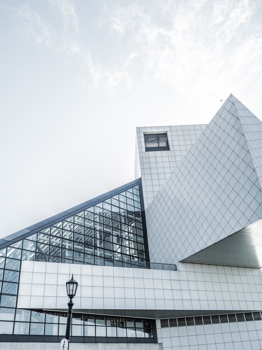 A clean modern building facade against an open sky.